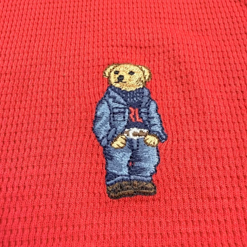 Polo Ralph Lauren‎ Mens Small Red Waffle Knit Polo Bear Thermal Sleepwear Shirt